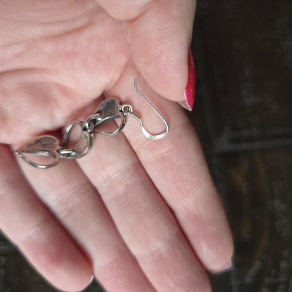 925 Silver Marcasite Dangle Drop Heart Earrings Romantic Gift Elegant Dainty - Picture 4 of 6